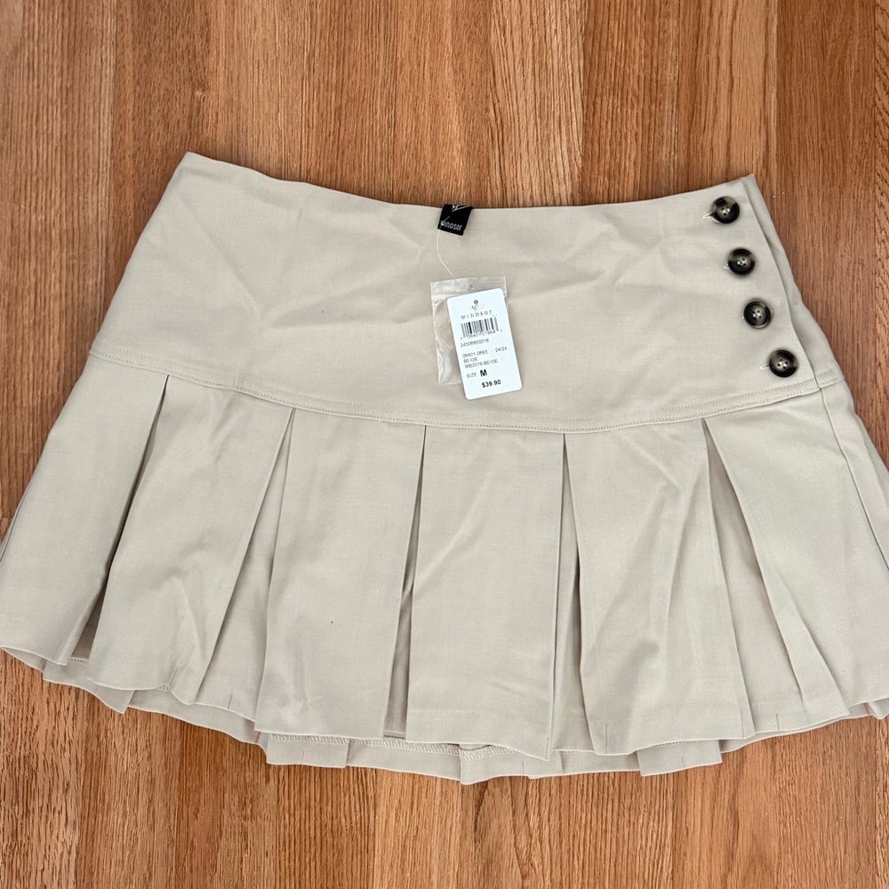 Windsor Beige Mini Skirt with Button Detail